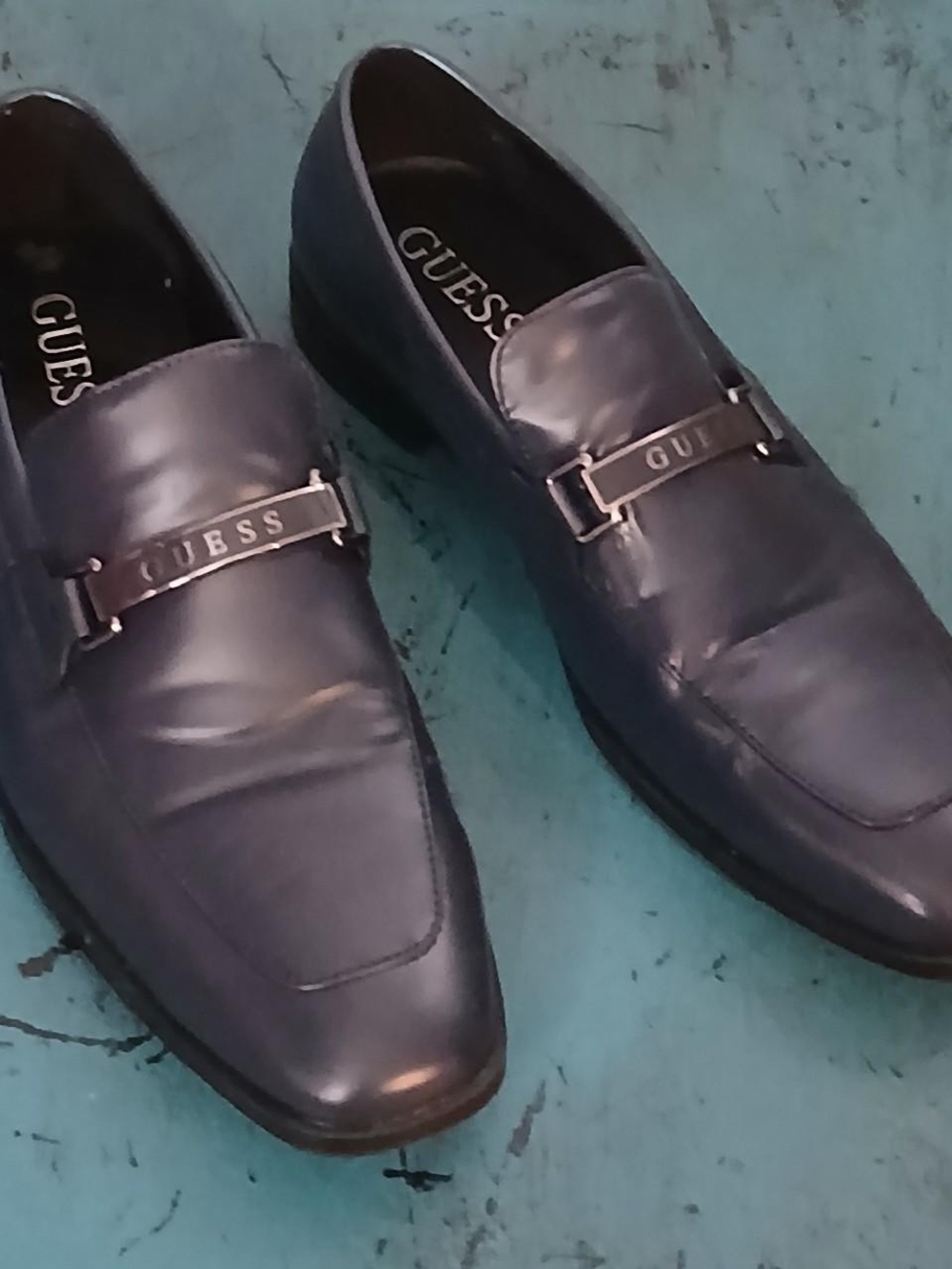 GUESS Men's Navy Leather Slip-On Loafers